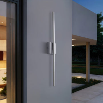 Vara 28" Modern Minimalist Indoor/Outdoor Metal 350-Degree Rotatable Dimmable Integrated LED Wall Sconce - JONATHAN Y